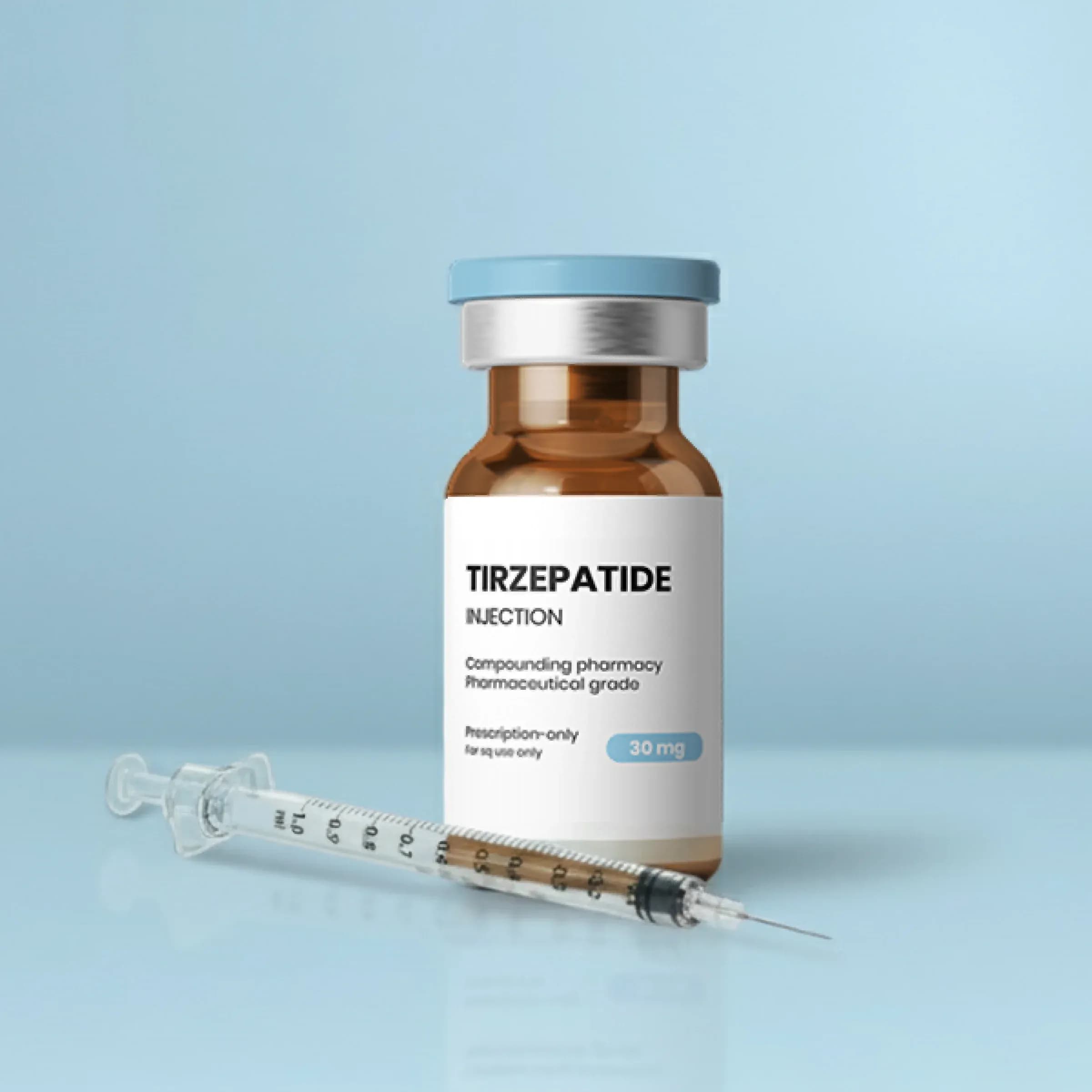 Tirzepatide medication vial with syringe